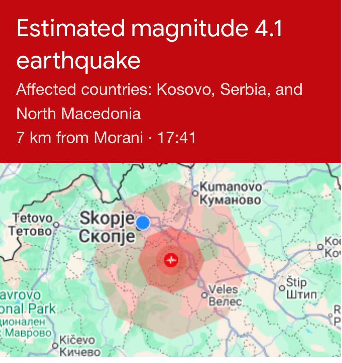 Tërmet me fuqi 3 5 dridh Shkupin
