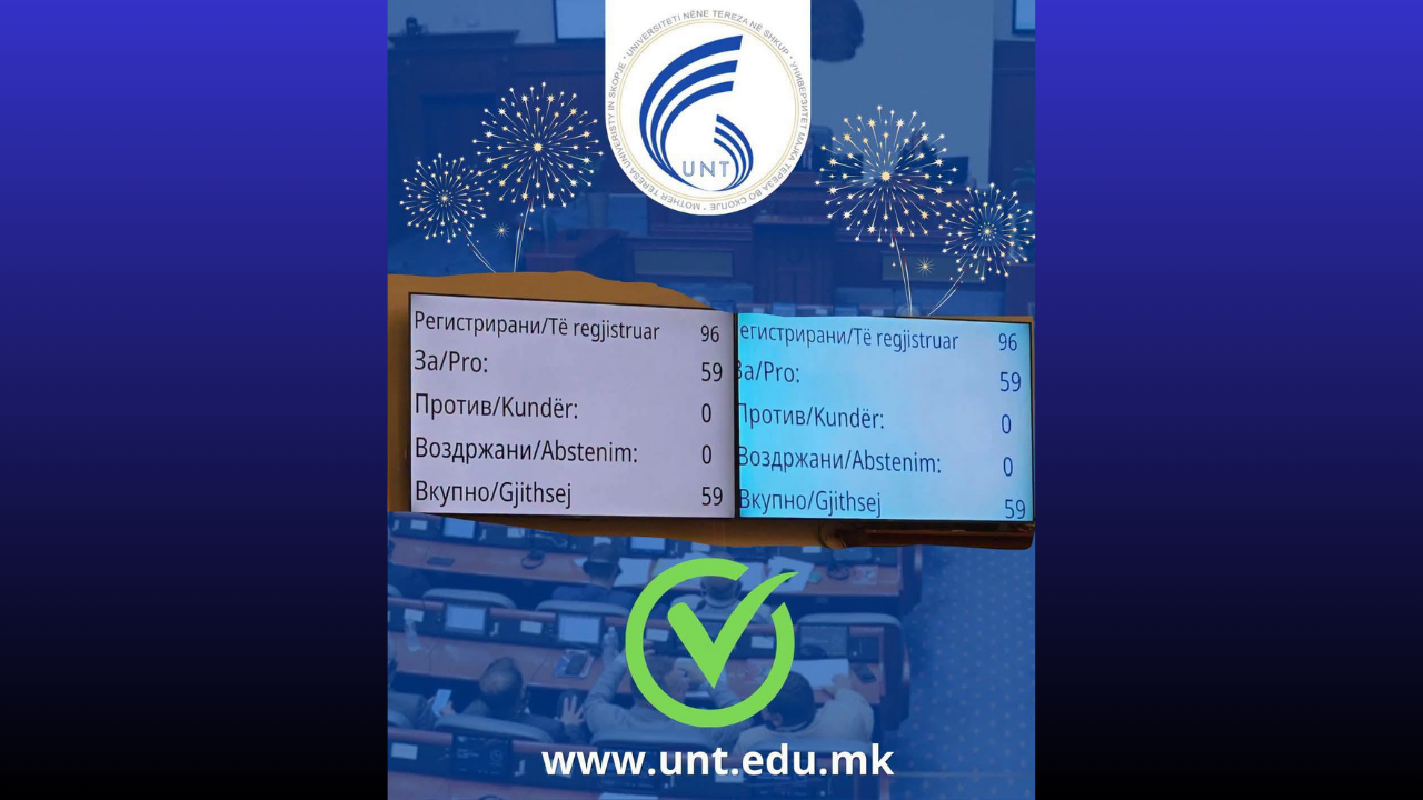 Universiteti  Nënë Tereza   Moment historik  Kuvendi miratoi ndryshimet statutore për themelimin e tre fakulteteve të reja në UNT
