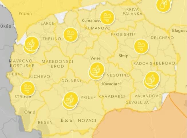 DPHM paralajmëron  Alarm i verdhë meteorologjik në gjithë vendin  i mundur mot me breshër dhe stuhi
