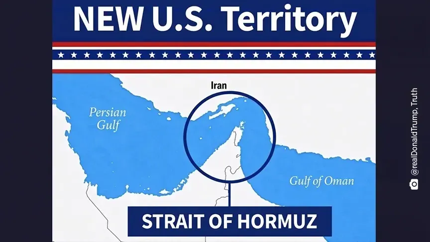 Trump poston një fotografi që e përshkruan Ngushticën e Hormuzit si  territor amerikan 